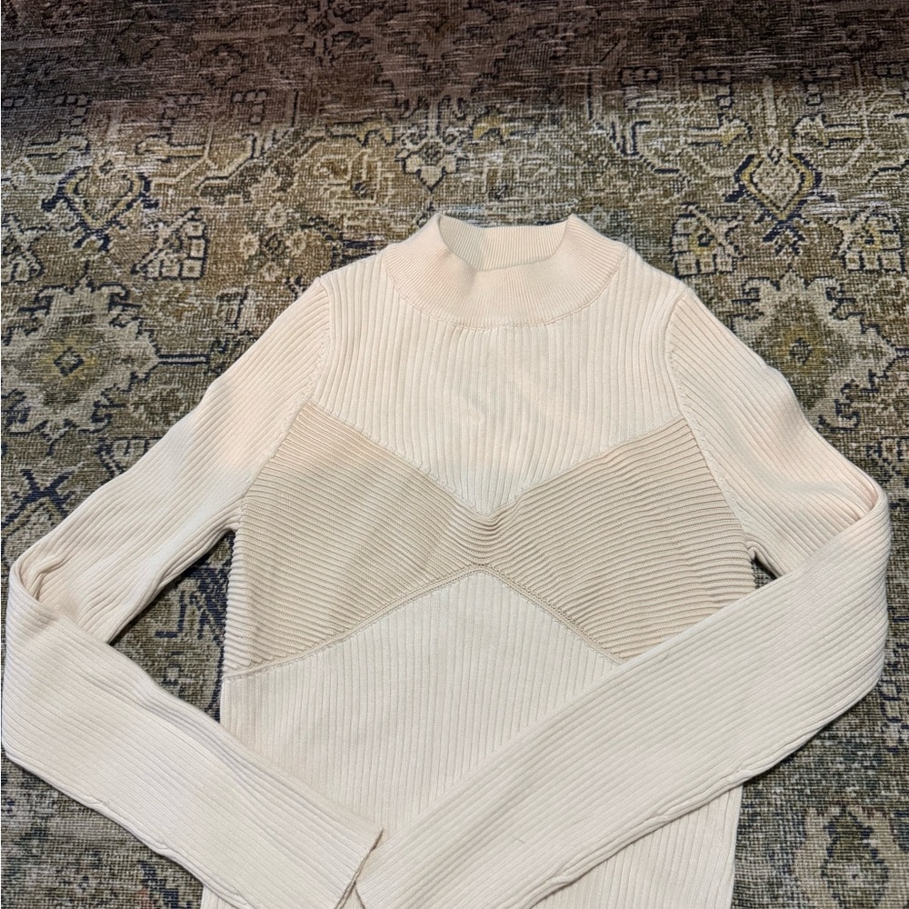 Lush Cream and Tan Turtleneck Sweater